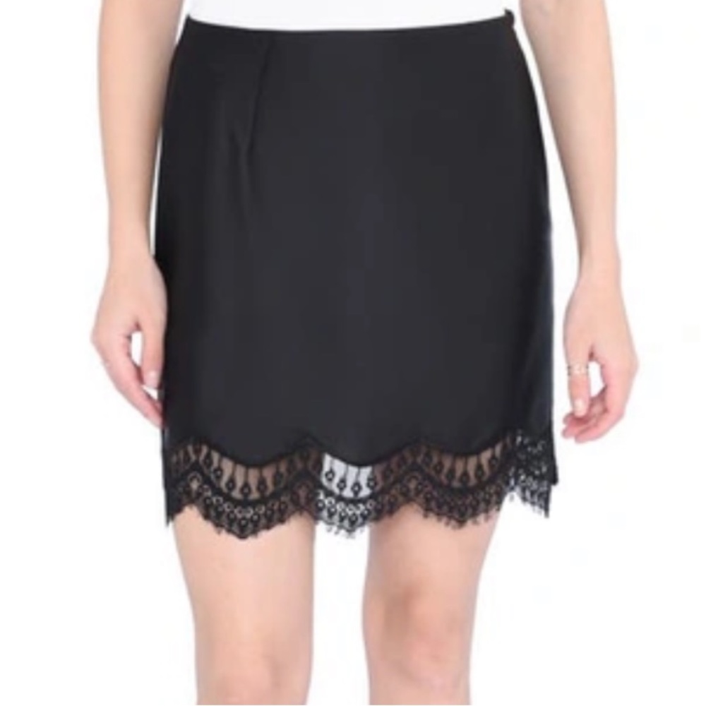 Wayf Lace Trim Satin Miniskirt In Black
